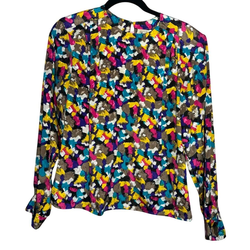 1980's Vintage Long Sleeve Colorful Top Size 4  Gorgeous